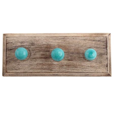 Round Sea Blue Glass Wooden Hook 